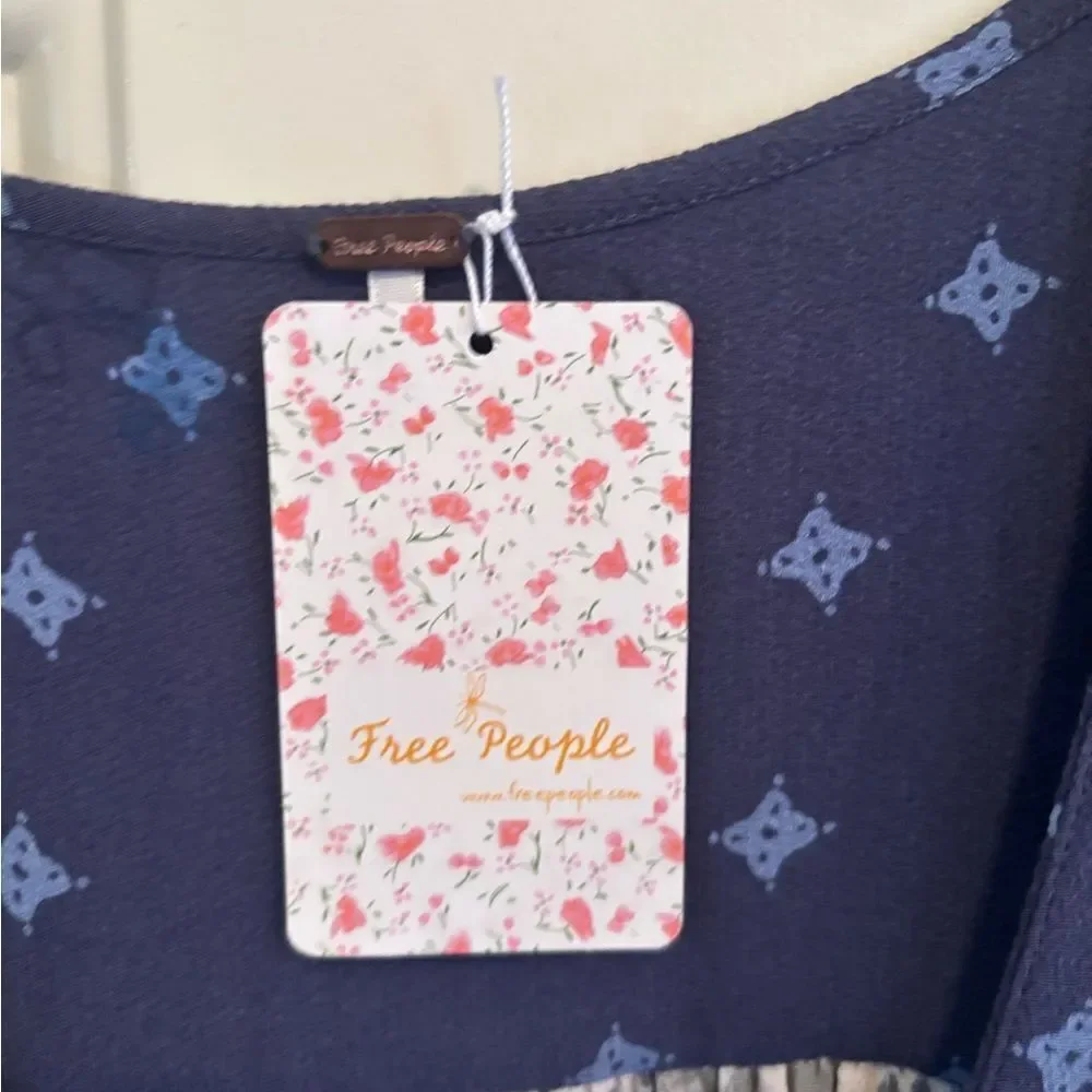Free People Navy and Beige Floral Mini Dress